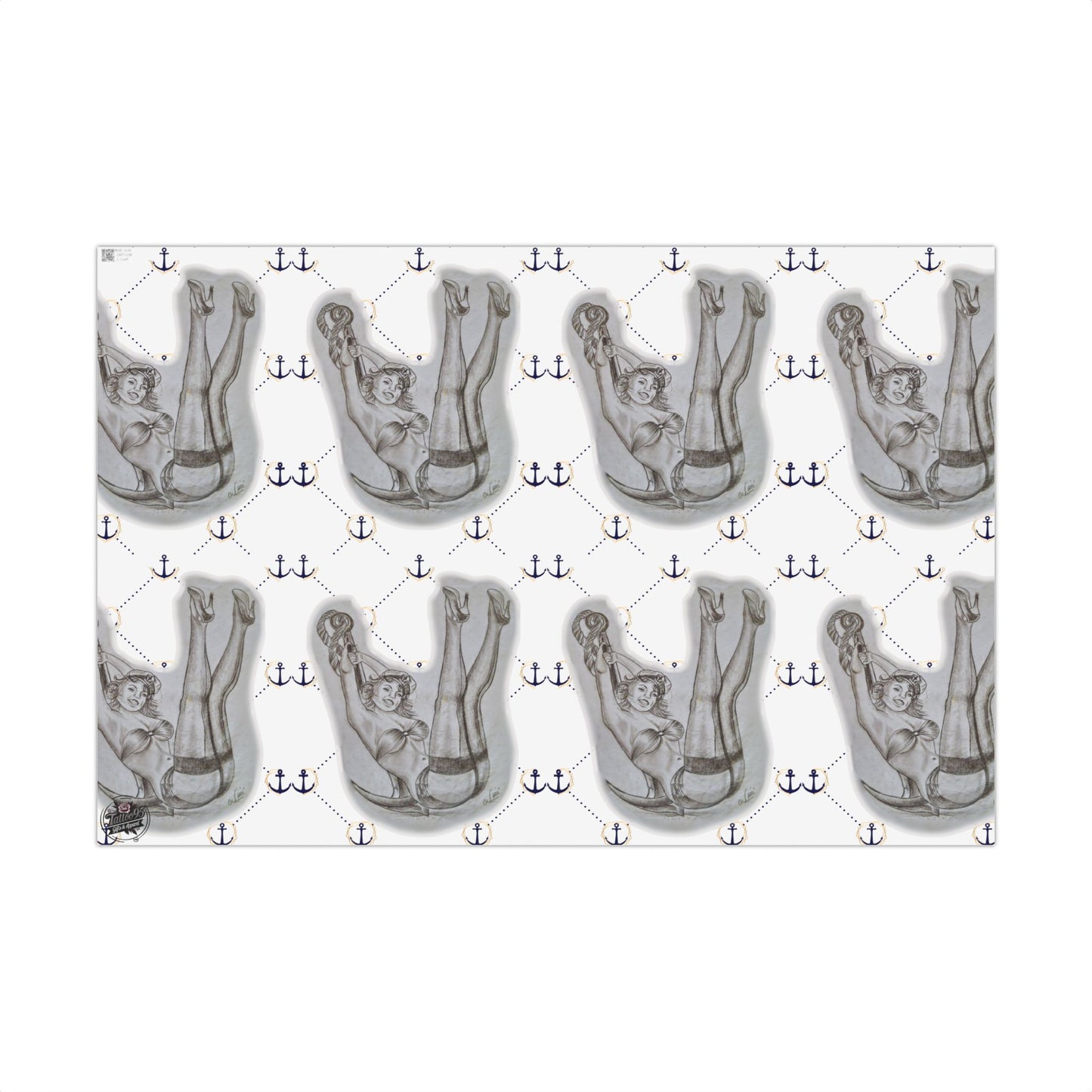 Vintage Sailor Girl Artwork Gift Wrap Paper — Nautical Retro Wrapping Sheets