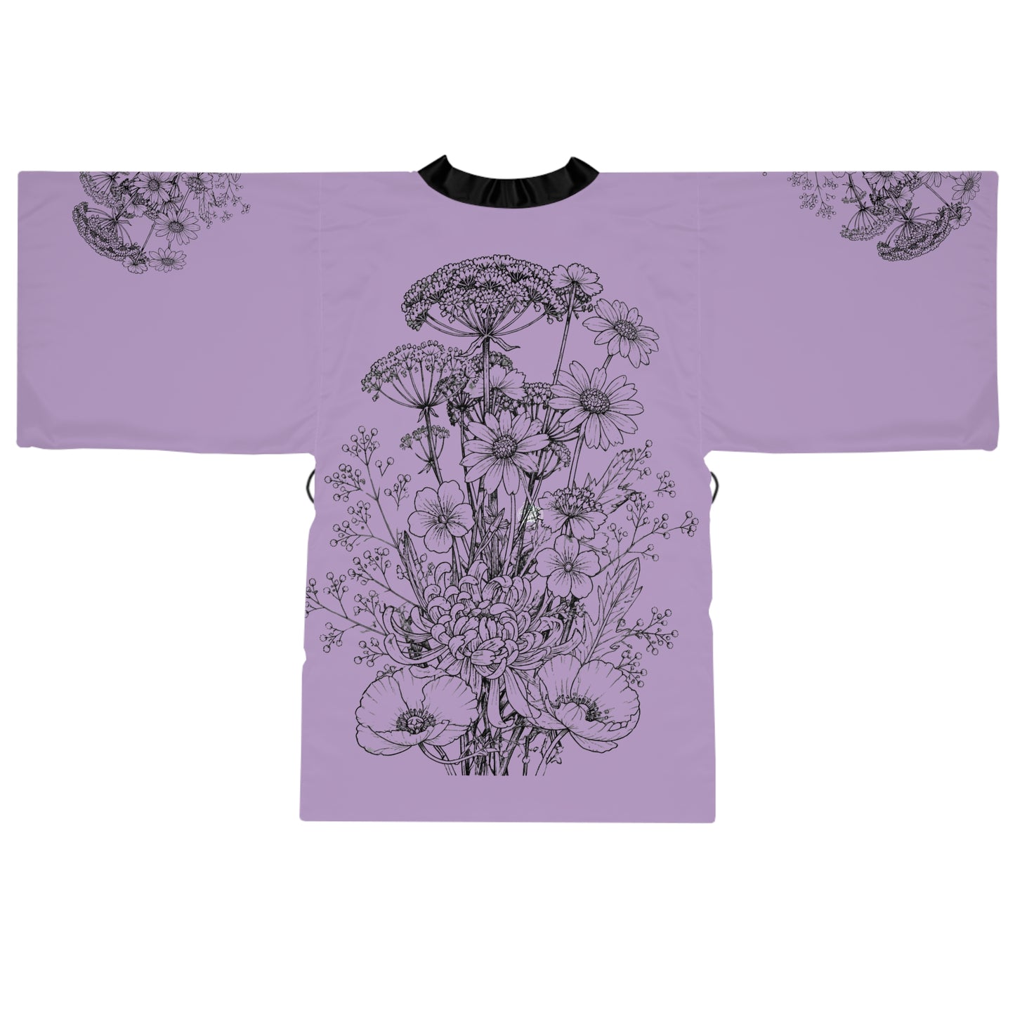 Wildflowers Tattoo Silk-Touch Mid-Length Kimono Robe — Purple