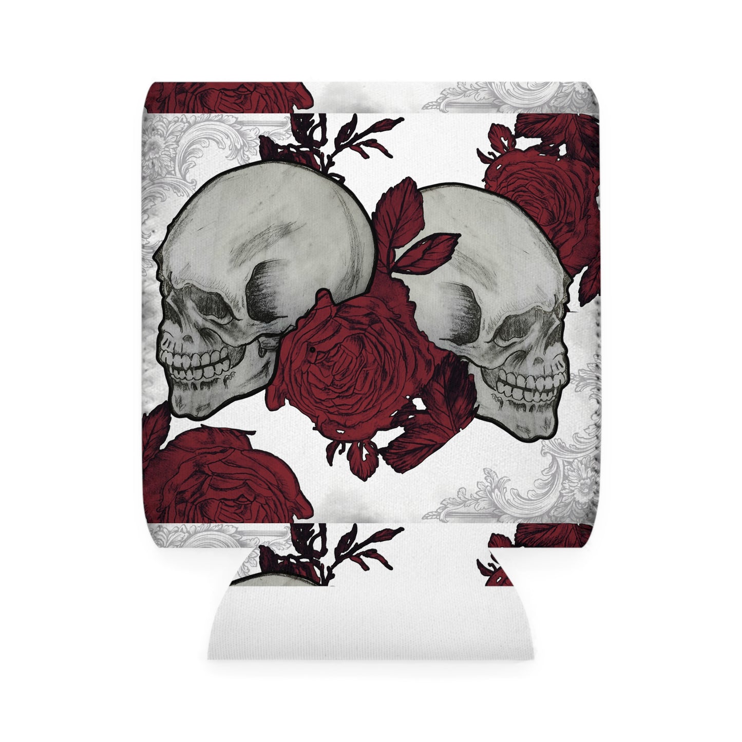 Skulls and Roses design, Can Cooler Sleeve, Coozie
