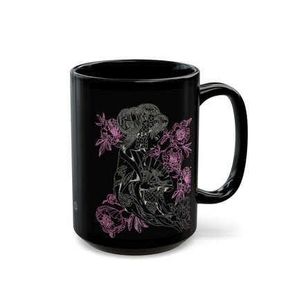 Flowing Geisha Tattoo - Coffee Mug — 11oz & 15oz - Black Background
