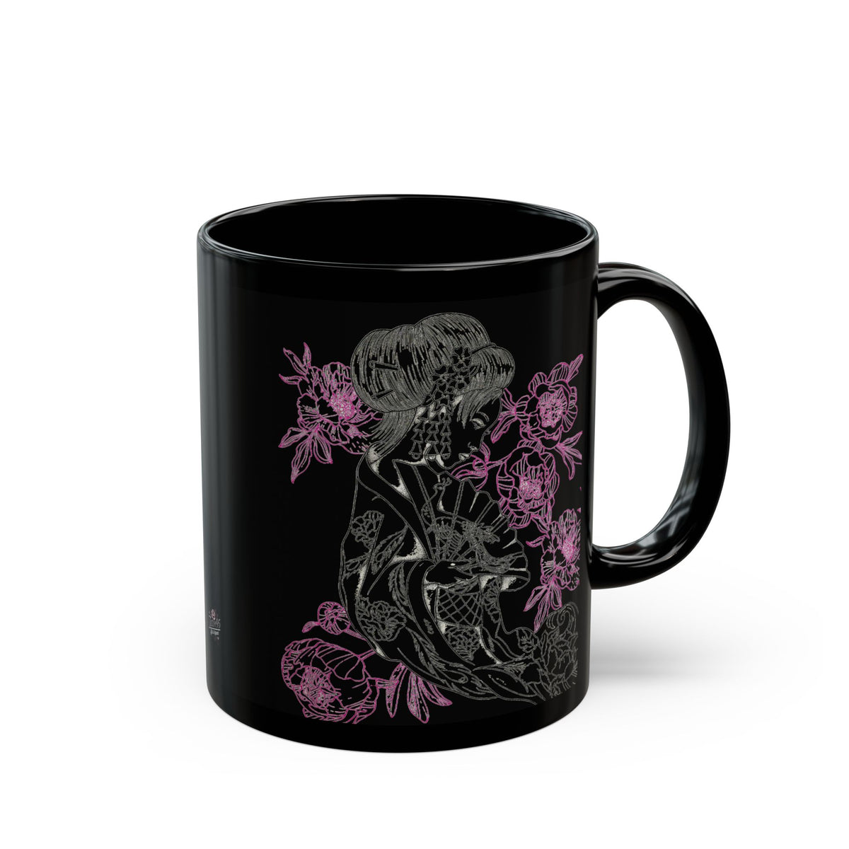 Flowing Geisha Tattoo - Coffee Mug — 11oz & 15oz - Black Background
