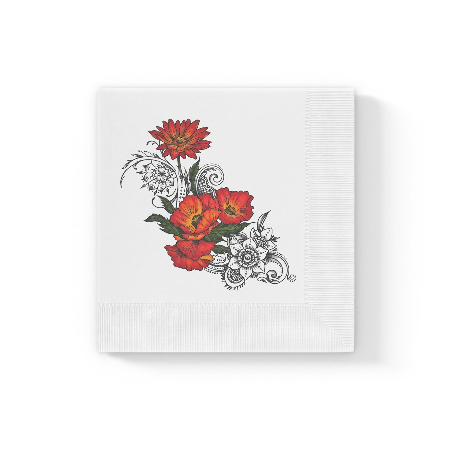Floral Red Poppy Cocktail Napkins — Elegant Botanical Party Napkins