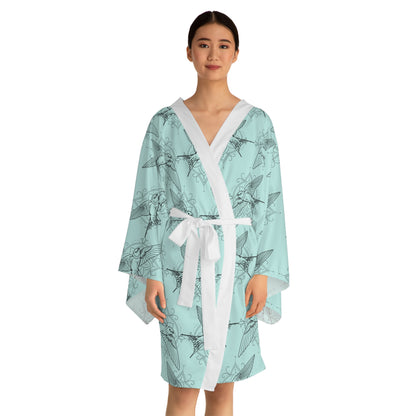 Swallow Bird Print Kimono Robe — Mid-Length Bell Sleeve Lounge & Evening Wrap