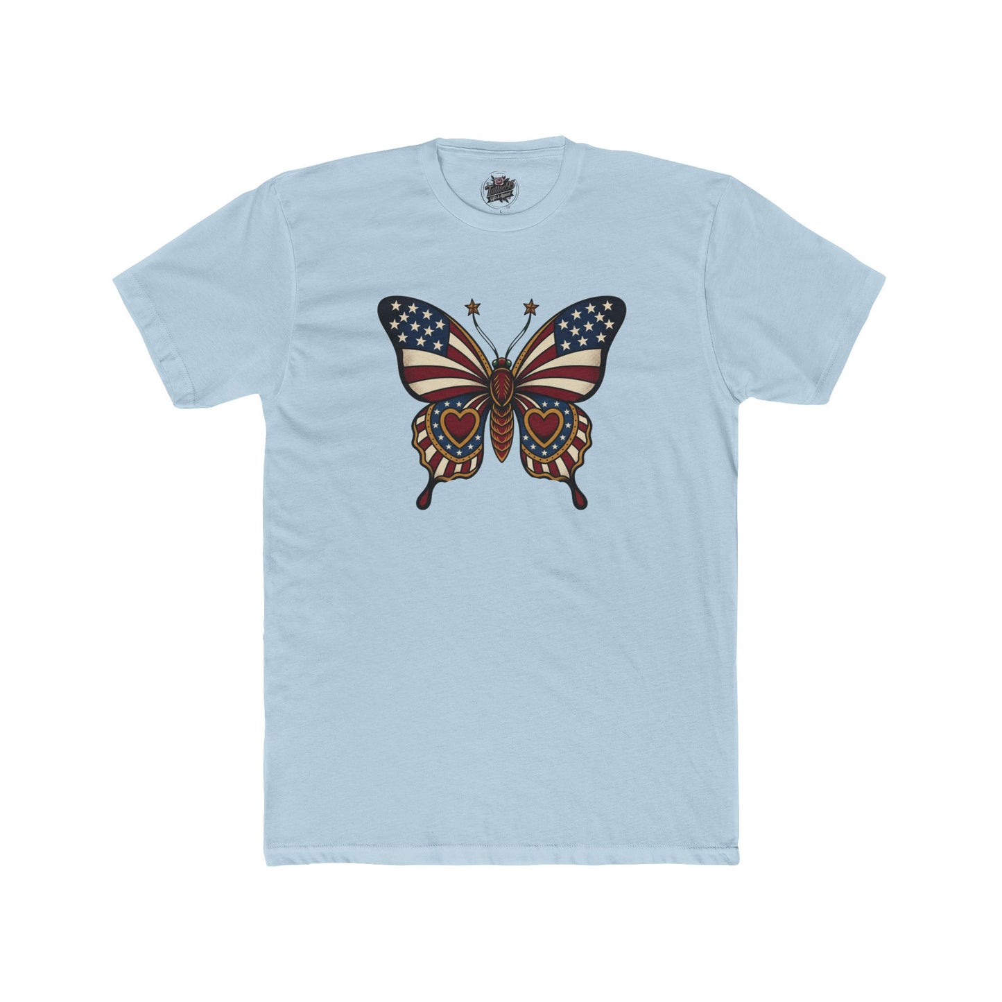Butterflies Are Free US Flag Graphic Tee — Patriotic Butterfly Crew Tee