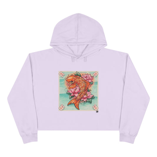 Girly Koi Pink Lotus Tattoo - Lilac Crop Hoodie — Original Tattoo Artwork