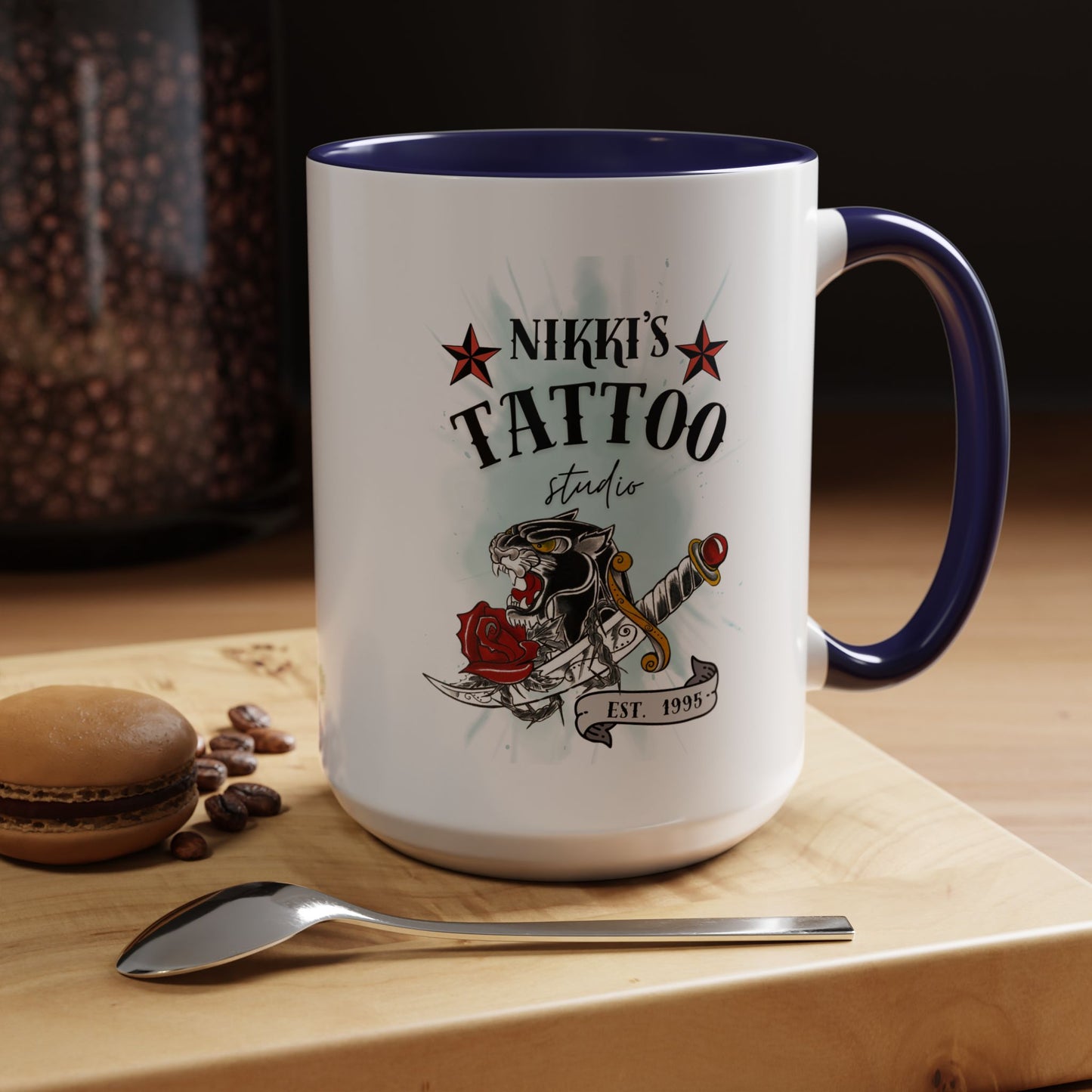 Nikki's Tattoo Studio Collection - Panther Dagger Rose - Ceramic Mug