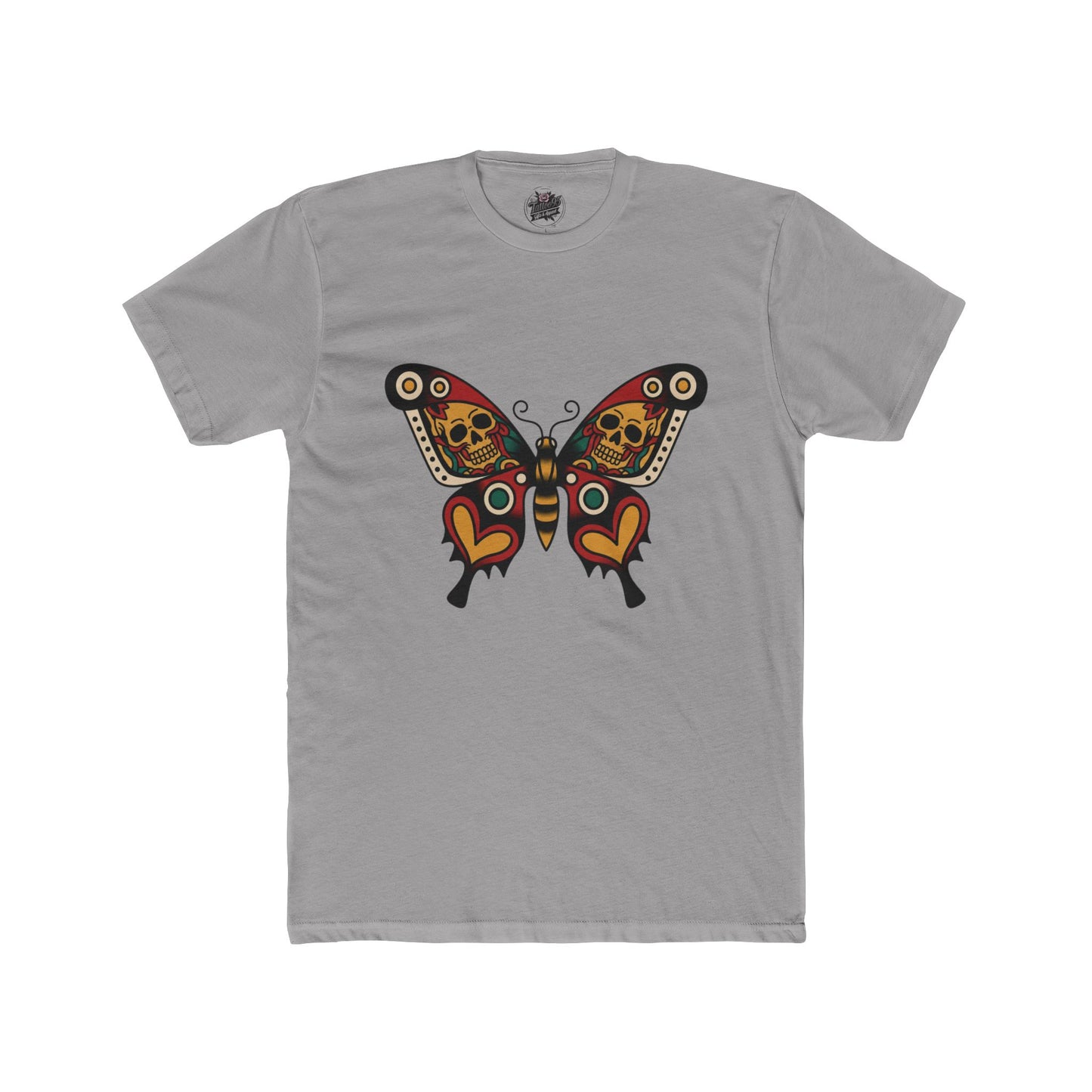 Butterfly Skulled Wings - Crew Tee — Red Yellow & Green Graphic 'Quiet Promise' Cotton Tee