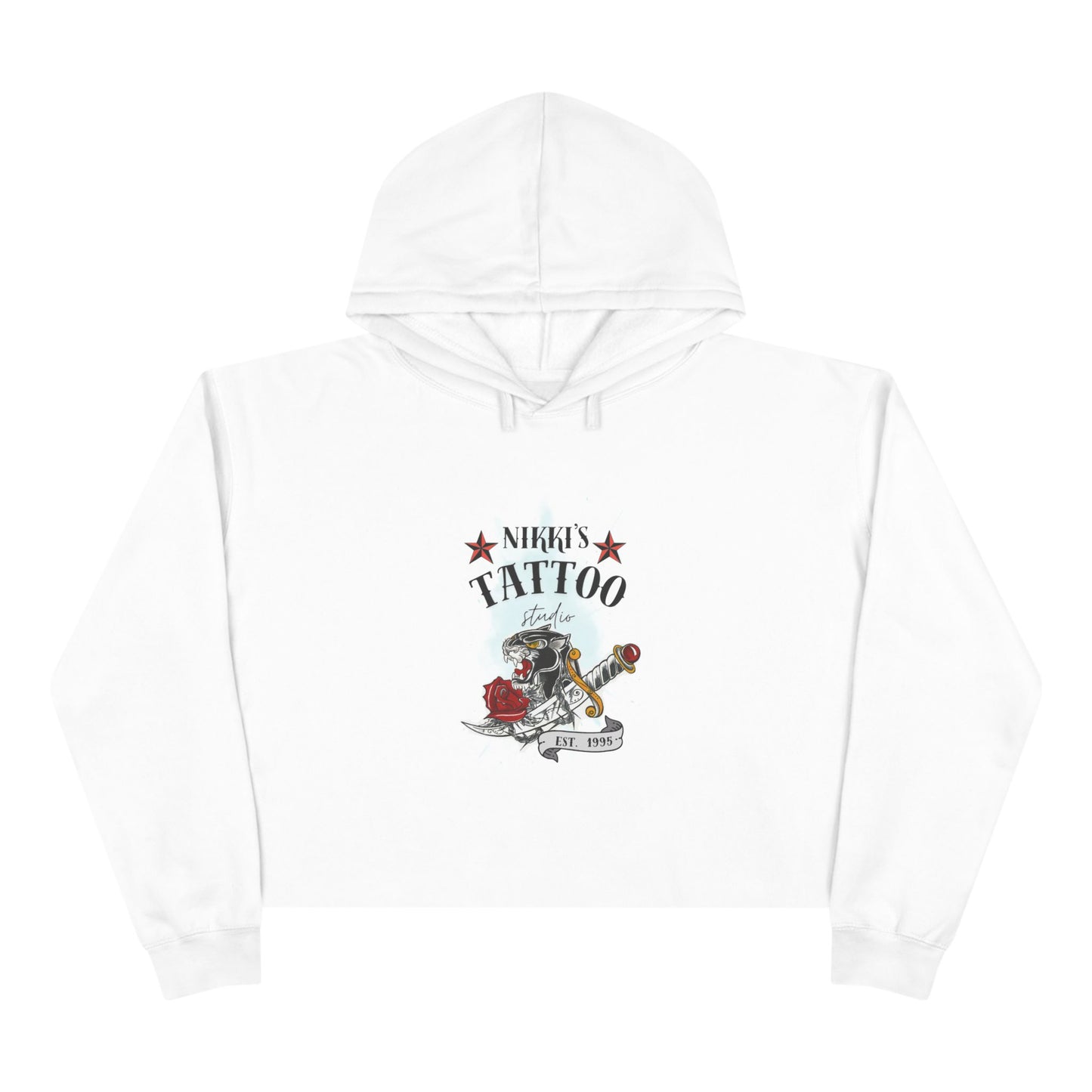 Nikki's Tattoo Studio Collection - Panther Dagger Rose - Crop Hoodie Sweatshirt
