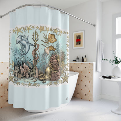 Ocean Tattoo Underwater Journey Shower Curtain — Nautical Bathroom Art