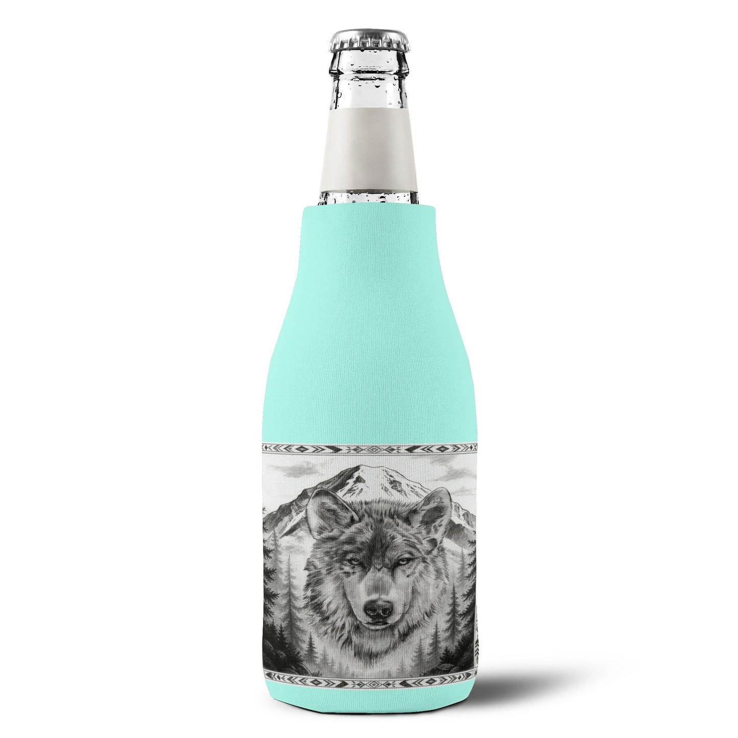 Wolf Mountain Tattoo Zip-Up Bottle Cooler Sleeve — Native American Design