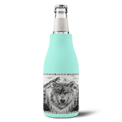 Wolf Mountain Tattoo Zip-Up Bottle Cooler Sleeve — Native American Design