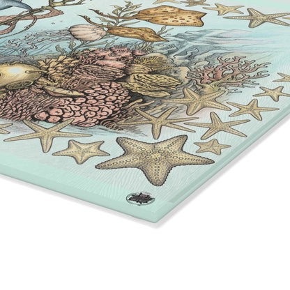 Ocean Tattoo Underwater Journey Glass Cutting Board (In Color)