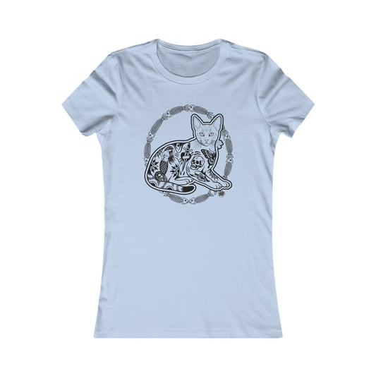 Tattooed Cat Fish Bones Circle Original Tattoo Artwork - Baby Blue TShirt - Ladies Tee