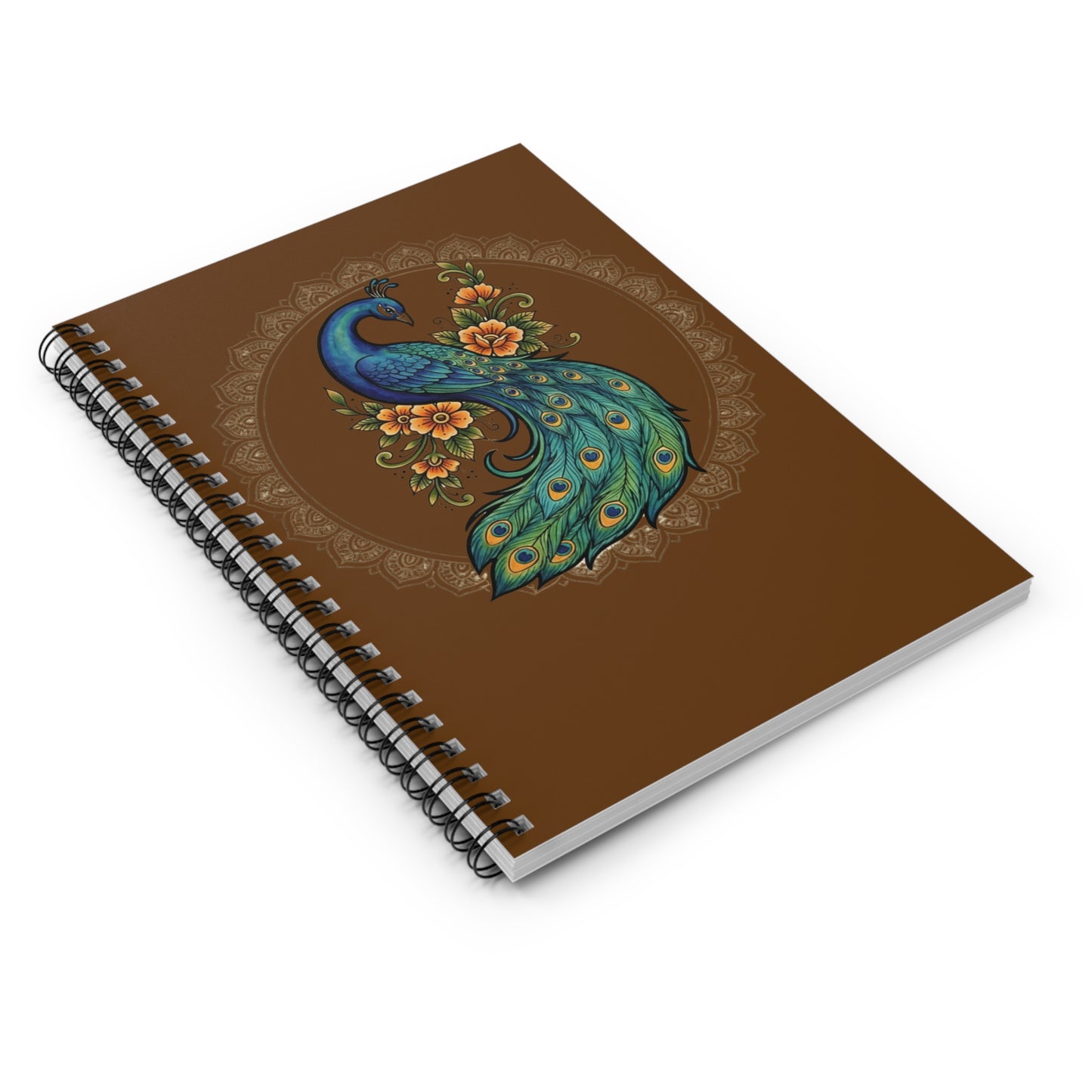 Floral Peacock Mandala - Spiral Notebook — Ruled Journal for Notes & Sketches