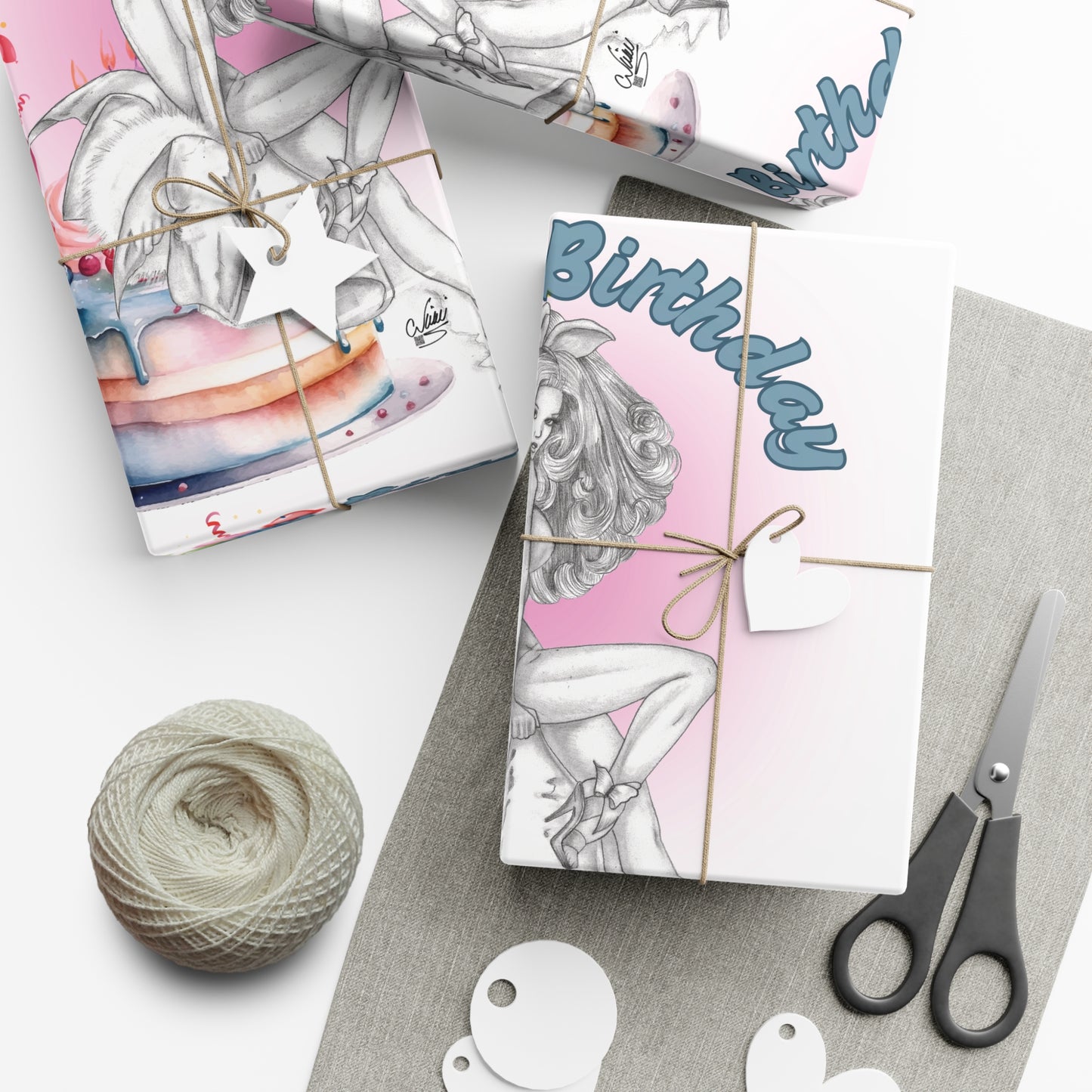 Pretty Bunny Vintage Artwork - BIRTHDAY Wrapping Paper - Eco Friendly Gift Wrap