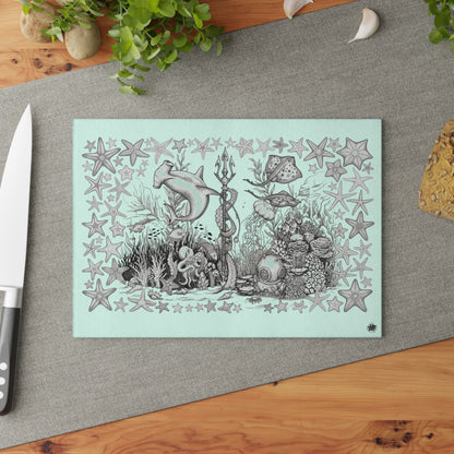 Ocean Tattoo Underwater Journey - Glass Cutting Board