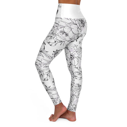 Peonies Tattoo Artwork - High-Waisted Yoga Leggings — "Everything Starts With a Dream"