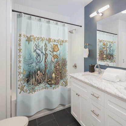 Ocean Tattoo Underwater Journey Shower Curtain — Nautical Bathroom Art