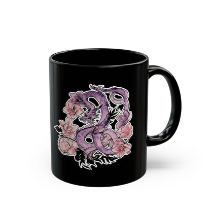 Dragon Orchids - Black Coffee Mug — Matte Tattoo Floral Design (11oz & 15oz)