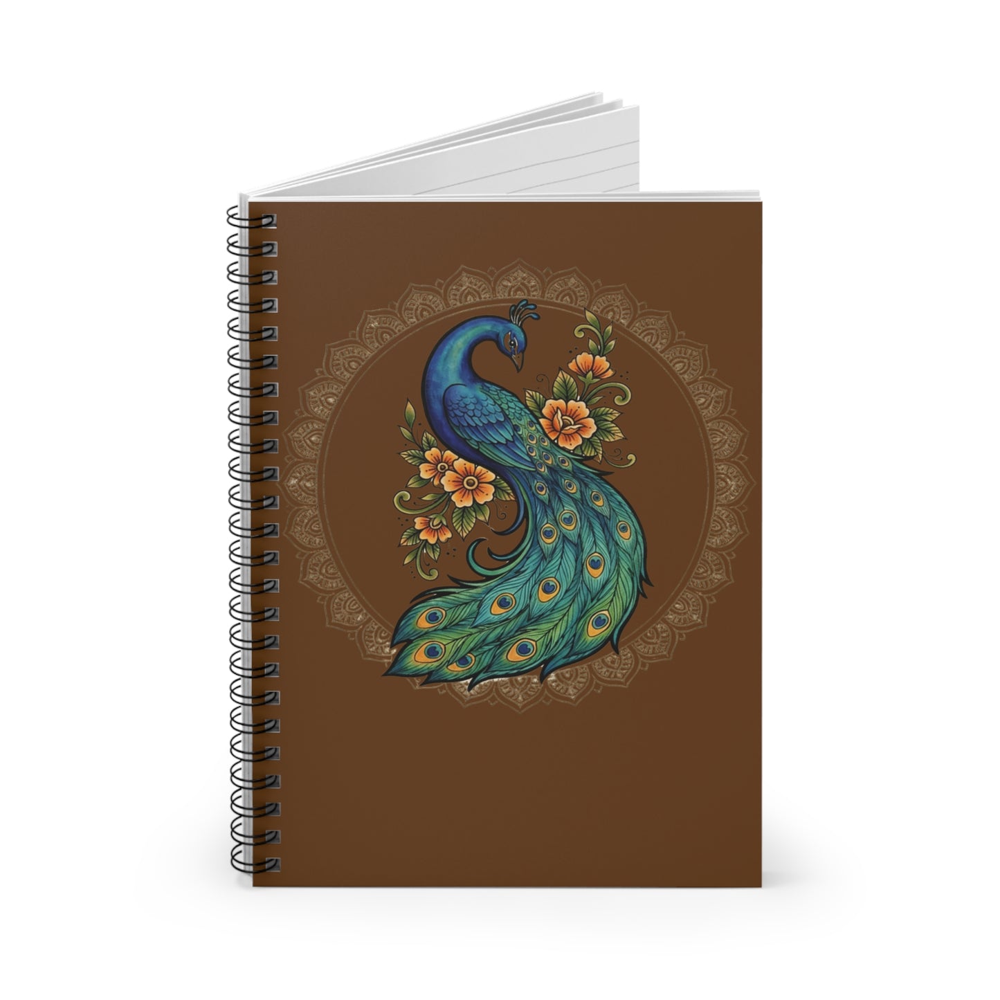 Floral Peacock Mandala - Spiral Notebook — Ruled Journal for Notes & Sketches