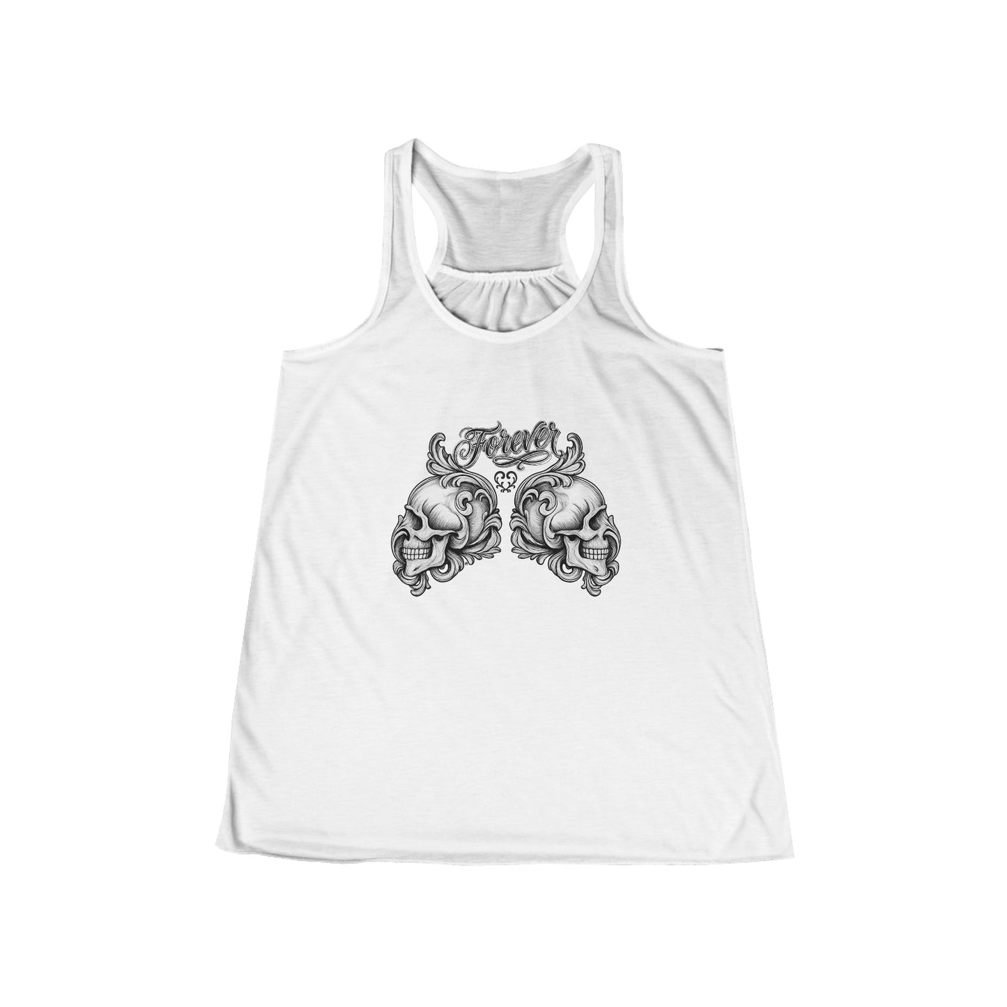 Forever Love Skull Couple Tattoo Flowy Racerback Tank — Vintage Romantic Summer Top