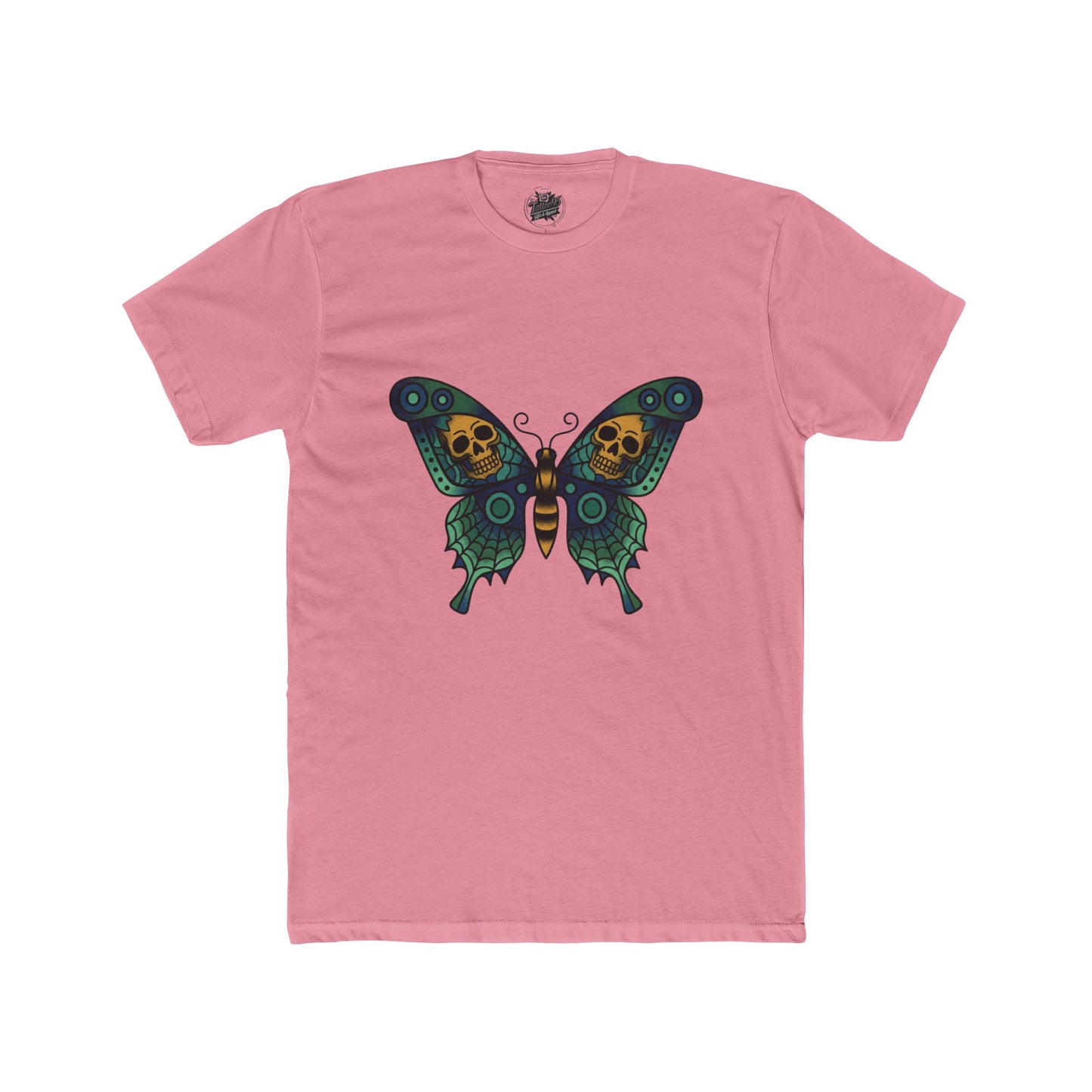Butterfly Skulled Wings - Crew Tee — Blue Graphic 'Quiet Promise' Cotton Tee