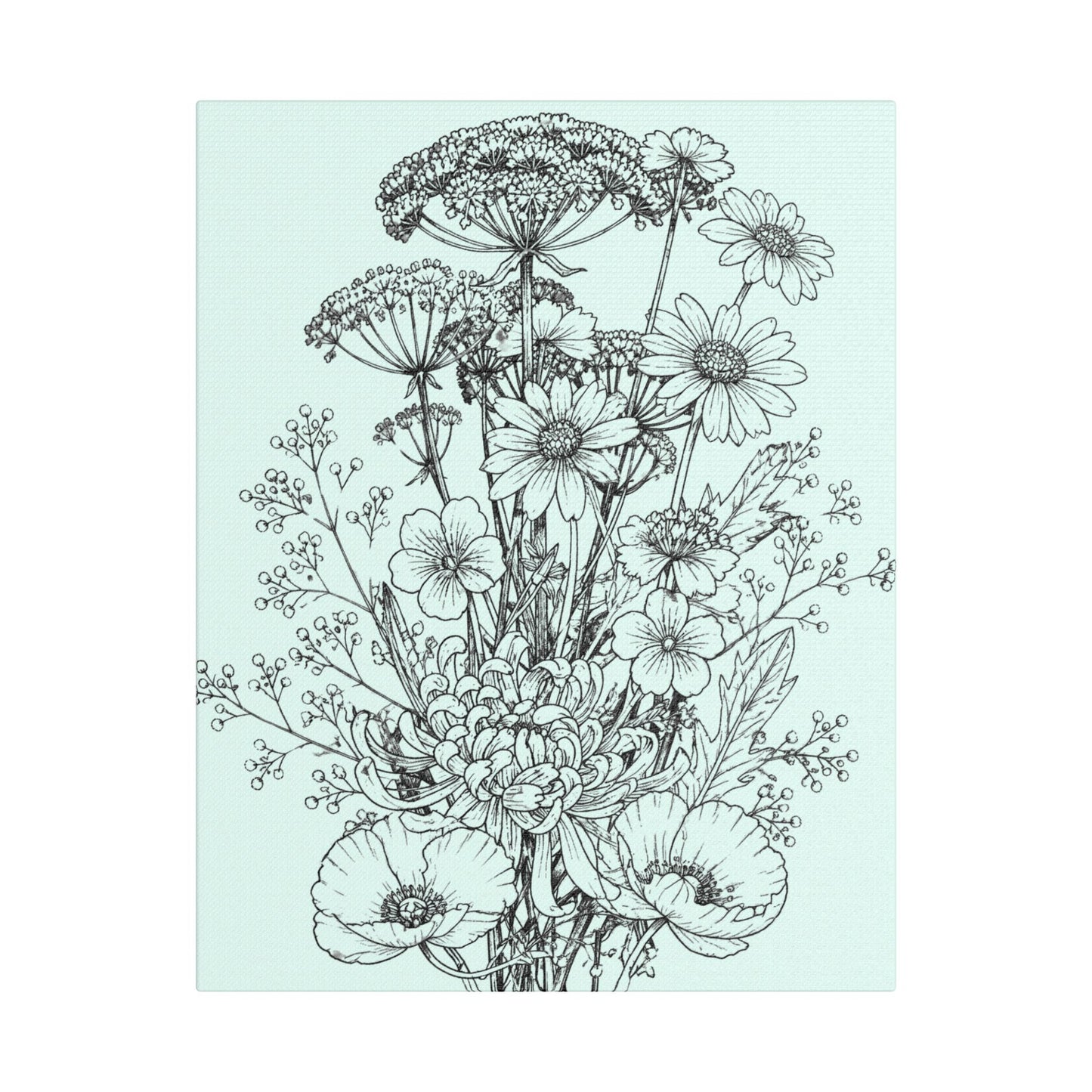 Wildflower Floral Bouquet Sketch Satin Canvas