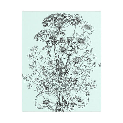 Wildflower Floral Bouquet Sketch Satin Canvas