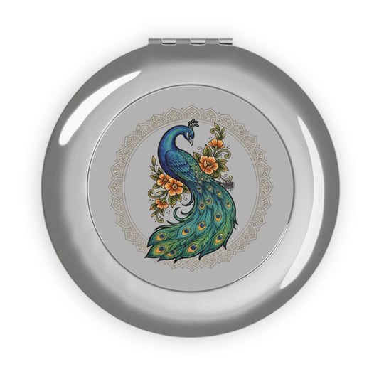 Floral Peacock Mandala - Compact Travel Mirror — Portable Double-Sided Pocket Mirror