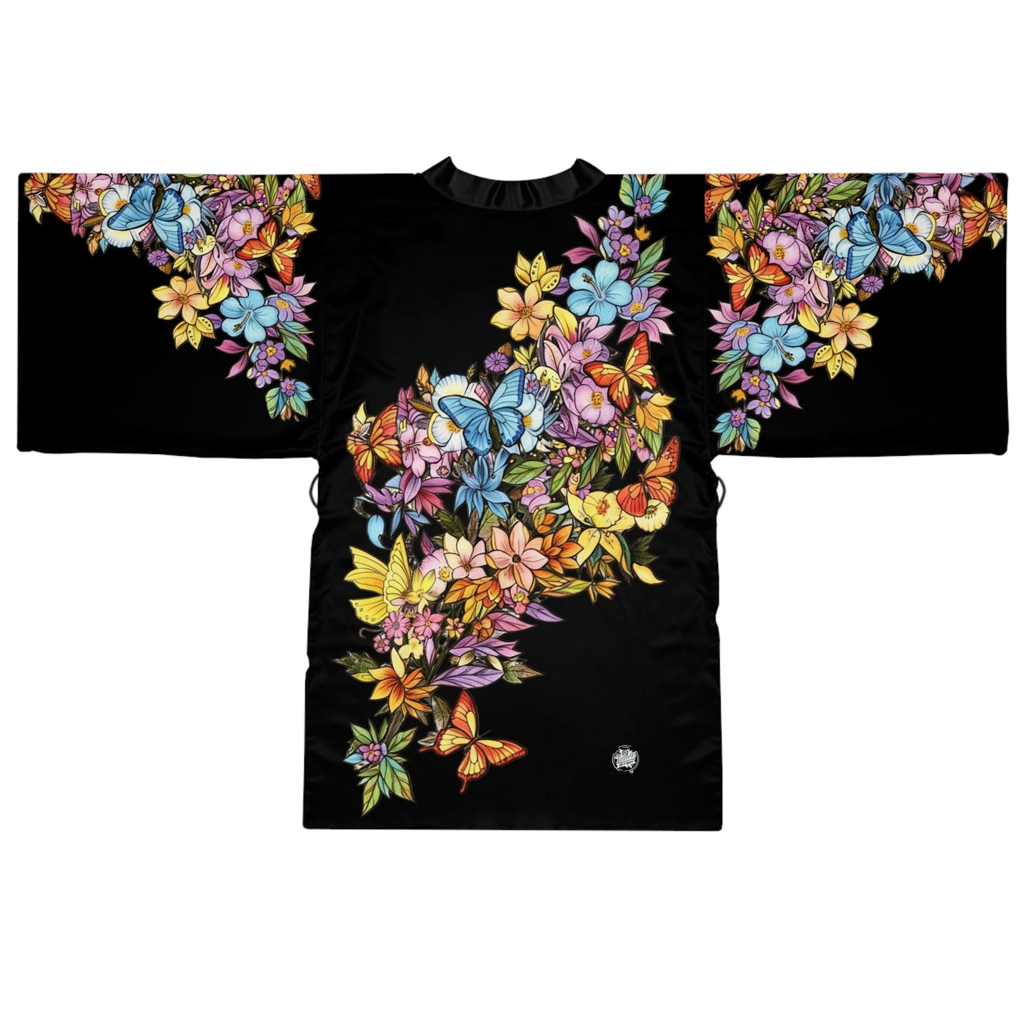 Butterfly Cascading Flowers - Kimono Robe — Silk-Touch Mid-Length Tattooed Print