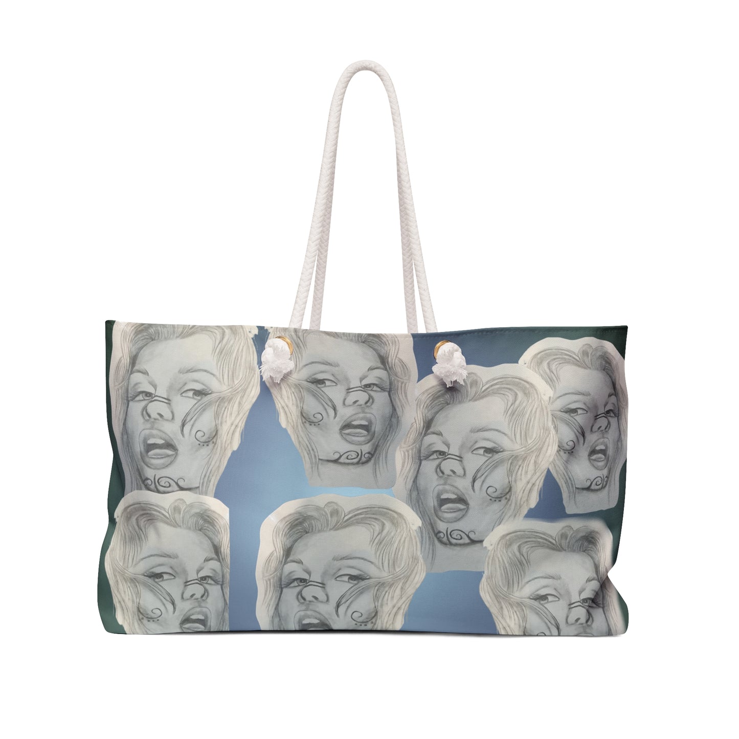 Painted Lady Face Tattoo Weekender Bag — Oversized Beach & Travel Tote