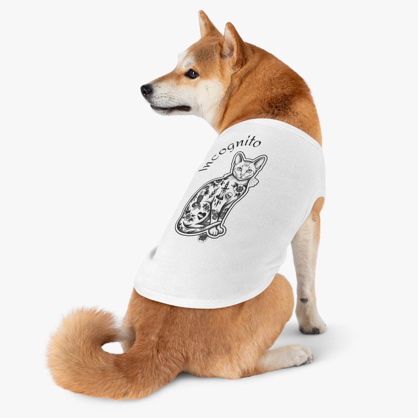 Incognito Tattoo Cat Pet Tank Top — Funny 'Incognito' Graphic Tank for Large Dogs