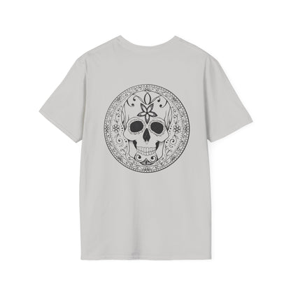 Skull Flower Mandala Trio - Grey T-Shirt — Sugar Skull Back Medallion
