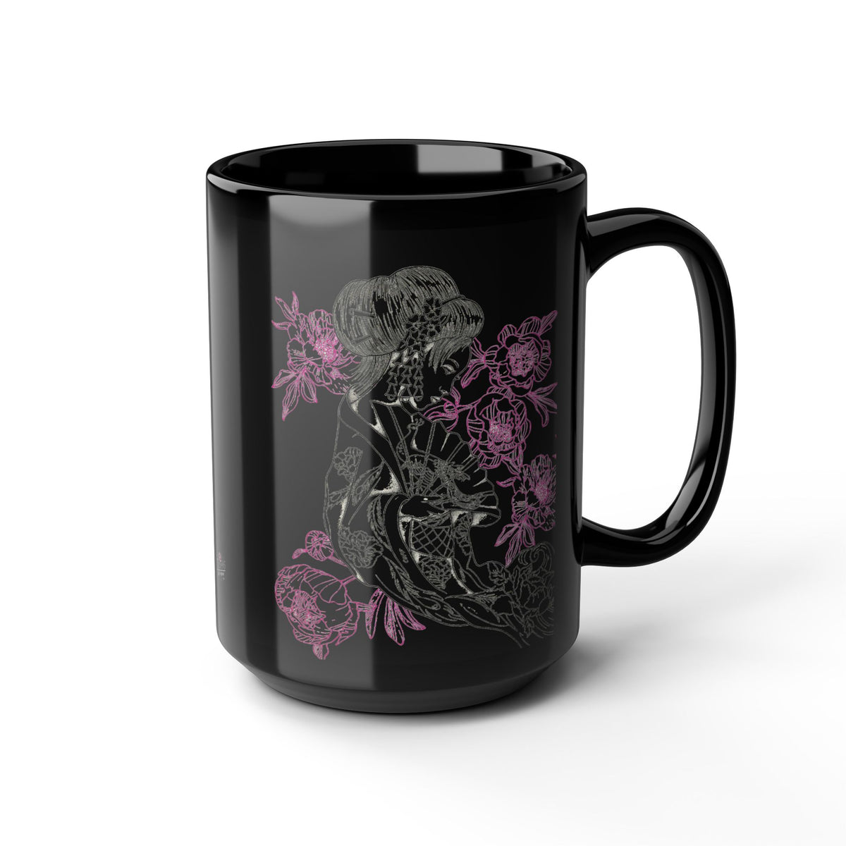 Flowing Geisha Tattoo - Coffee Mug — 11oz & 15oz - Black Background