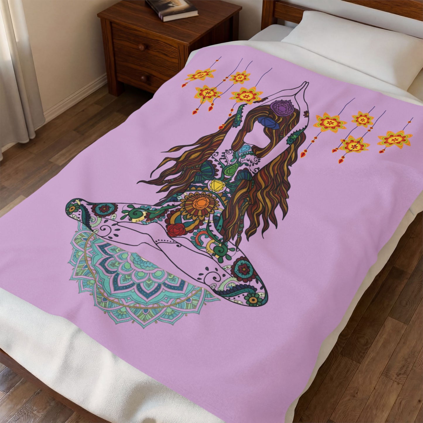 Yoga Goddess Meditation Lotus Mandala - Blanket - Sofa Sizes - Velveteen Plush Blanket