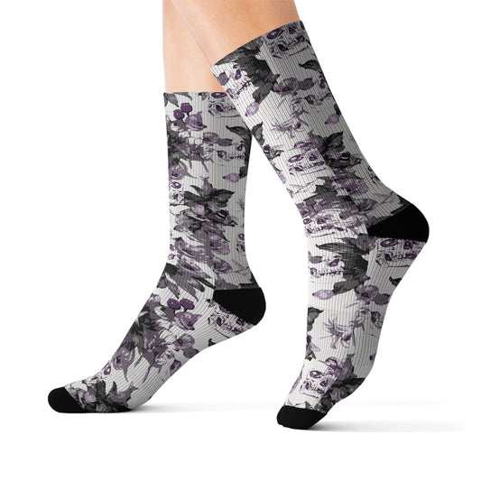Vintage Purple Rose Skulls Crew Socks - Floral Sublimation Socks —