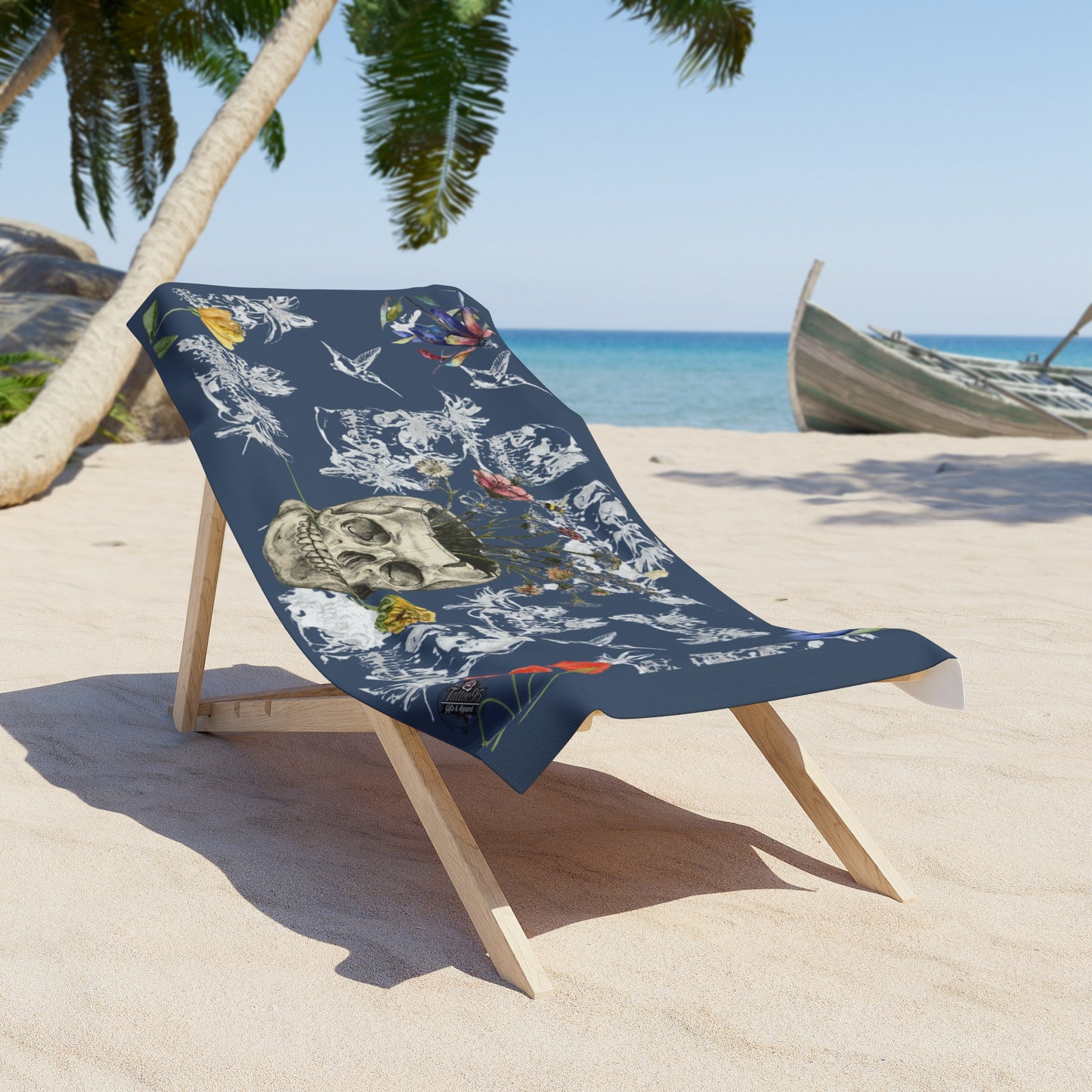 Potted Skull (hummingbird background) - Beach Towel — Botanical Skull Design (Small & Large)