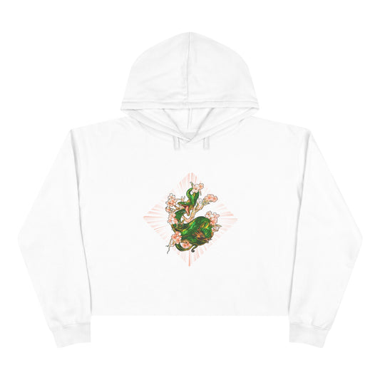 Snake and Cherry Blossom- Crop Hoodie Sweatshirt Black or White