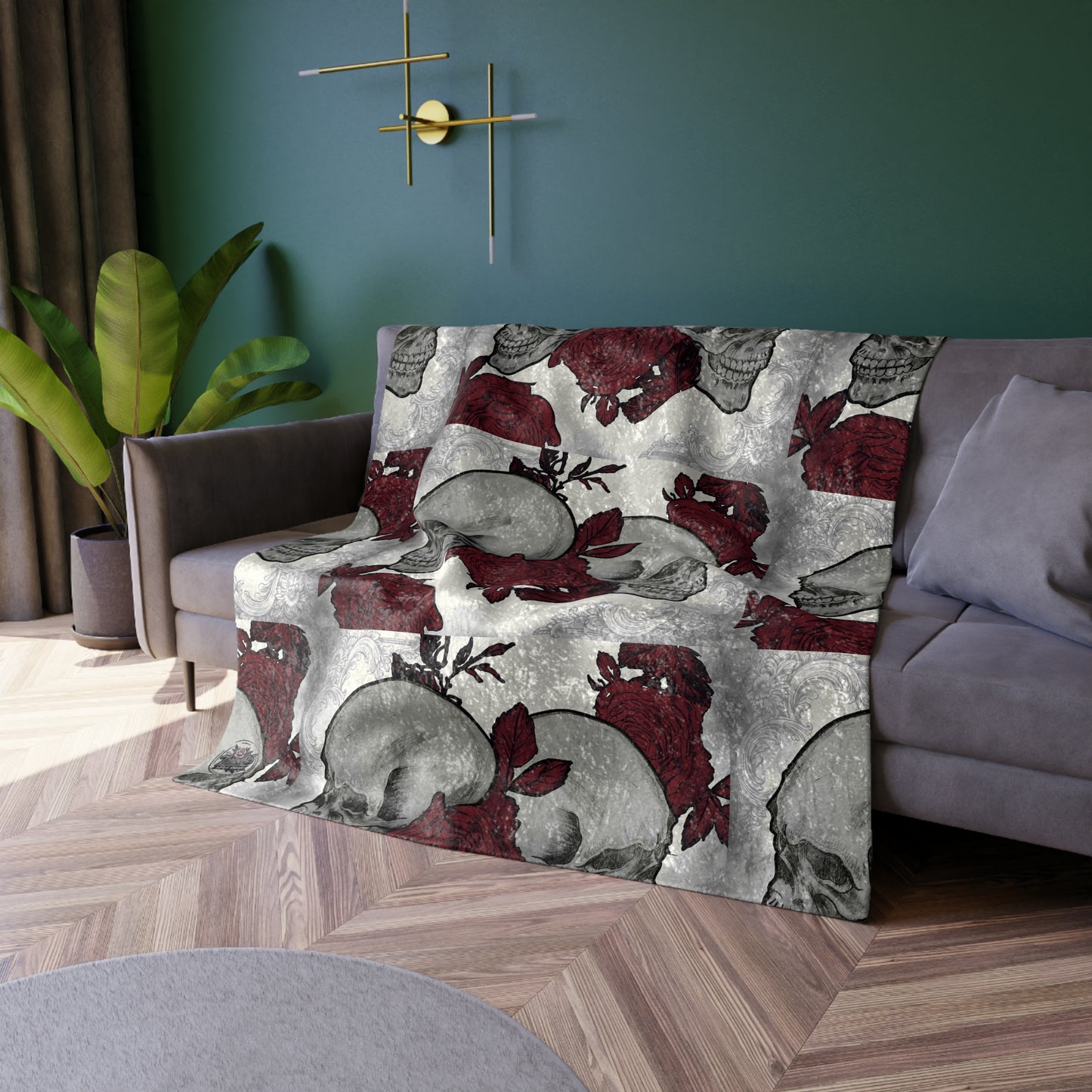 Skulls and Roses  - Crushed Velvet Blanket