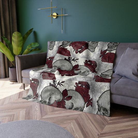 Skulls and Roses  - Crushed Velvet Blanket