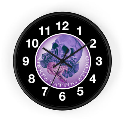 Nikki's Tattoo Studio Collection - Skull and Snake Logo - Wall Clock