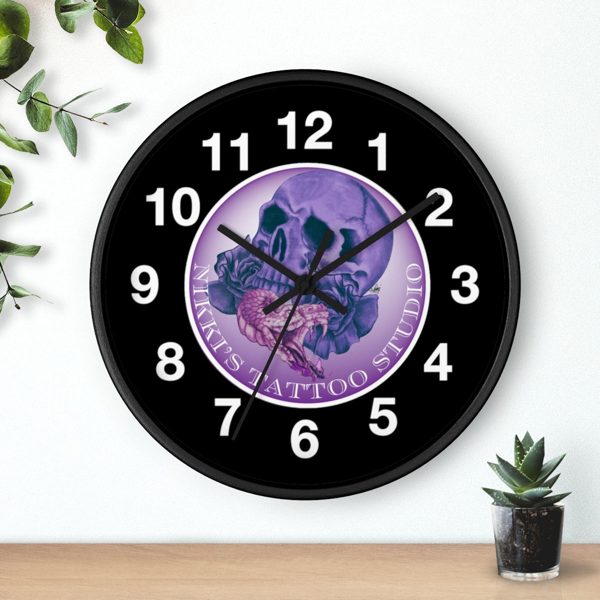 Nikki's Tattoo Studio Collection - Skull and Snake Logo - Wall Clock