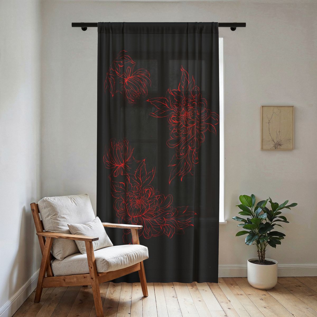 Spider Flower Floral Sheer Window Curtain Panel (50"×84")