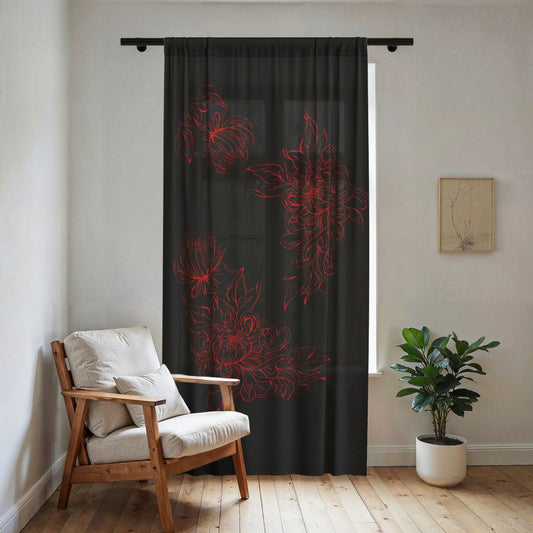 Spider Flower Floral Sheer Window Curtain Panel (50"×84")