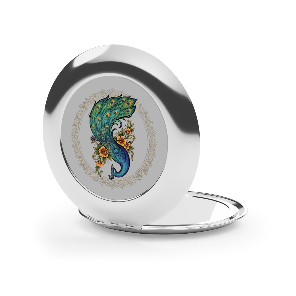 Floral Peacock Mandala - Compact Travel Mirror — Portable Double-Sided Pocket Mirror