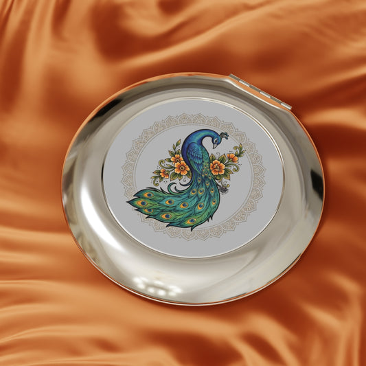 Floral Peacock Mandala - Compact Travel Mirror — Portable Double-Sided Pocket Mirror