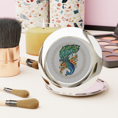 Floral Peacock Mandala - Compact Travel Mirror — Portable Double-Sided Pocket Mirror