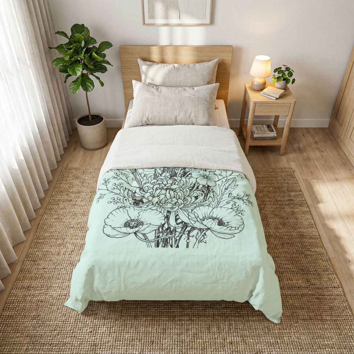 Wildflowers Cotton Comforter — Soft White Down Alternative Duvet Insert