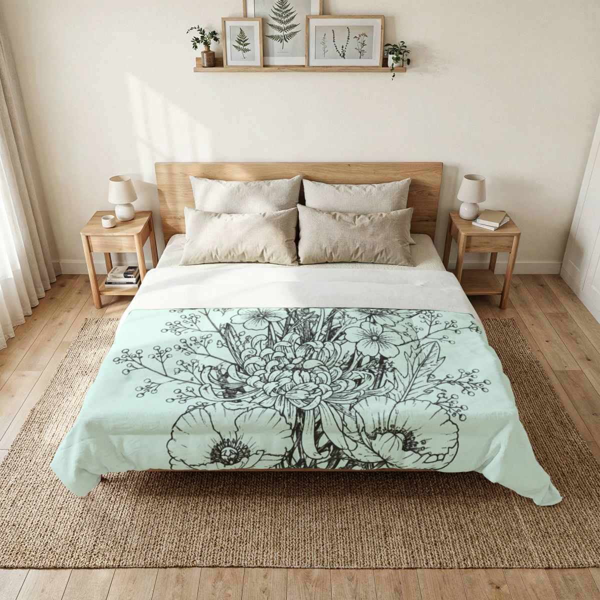 Wildflowers Cotton Comforter — Soft White Down Alternative Duvet Insert