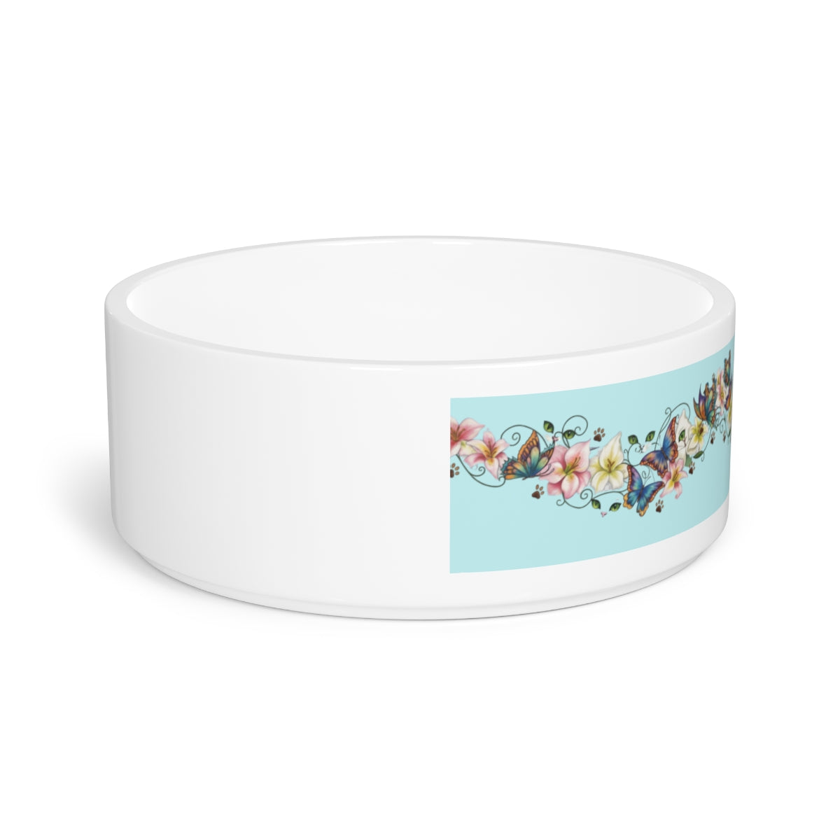 Floral Butterfly Pet Bowl — Ceramic Dog & Cat Food Dish